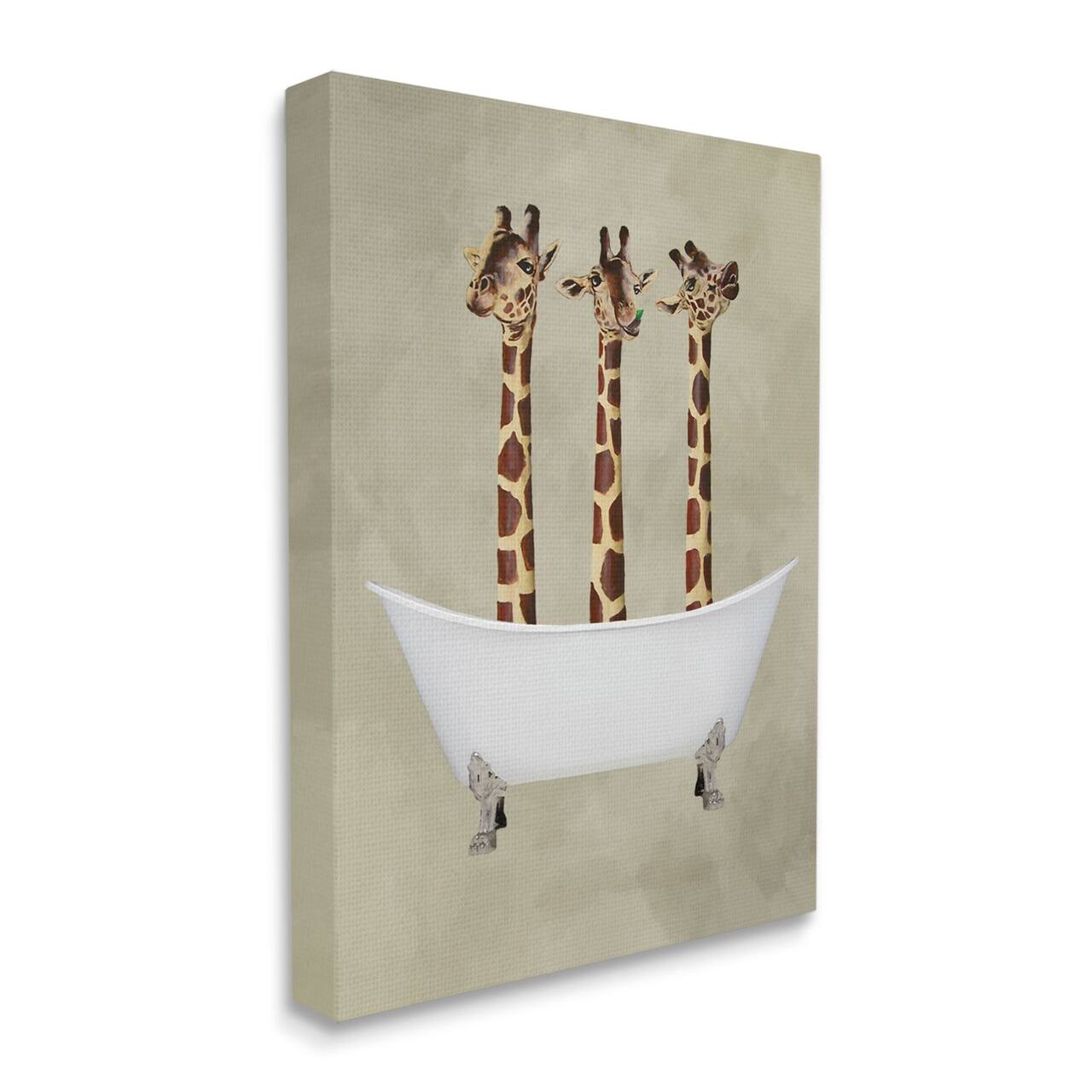 Stupell Industries Three Giraffes In A Bathtub Canvas Wall Art